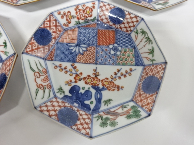  須田菁華造　九谷焼　染付色絵　祥瑞皿　5客